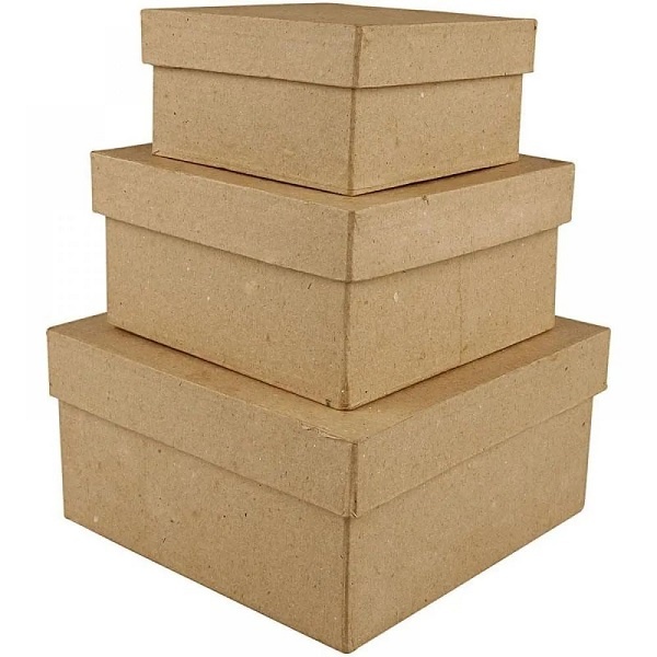 Bastelmaterial Pappmache Schachtel-Set eckig 3 Stück