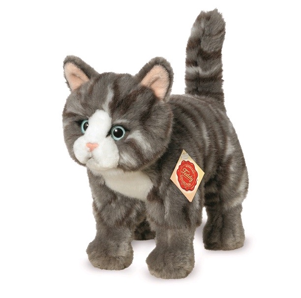 Teddy Hermann Plüschtier Katze stehend grau 20 cm