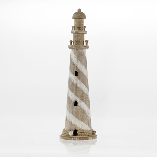 Deko Holz-Leuchtturm gestreift braun/weiß 16 x 16 x 56 cm