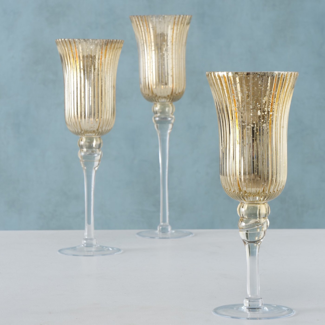 Windlicht Kelch Kerzenständer Glas lackiert golden H: 35 cm