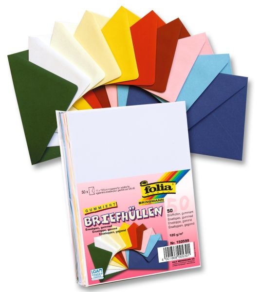 Folia Briefhüllen C6 50 Stück verschiedene Farben