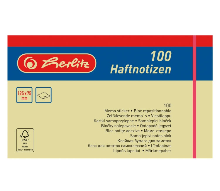 Herlitz Haftnotizblock 125x75 mm 100 Blatt gelb