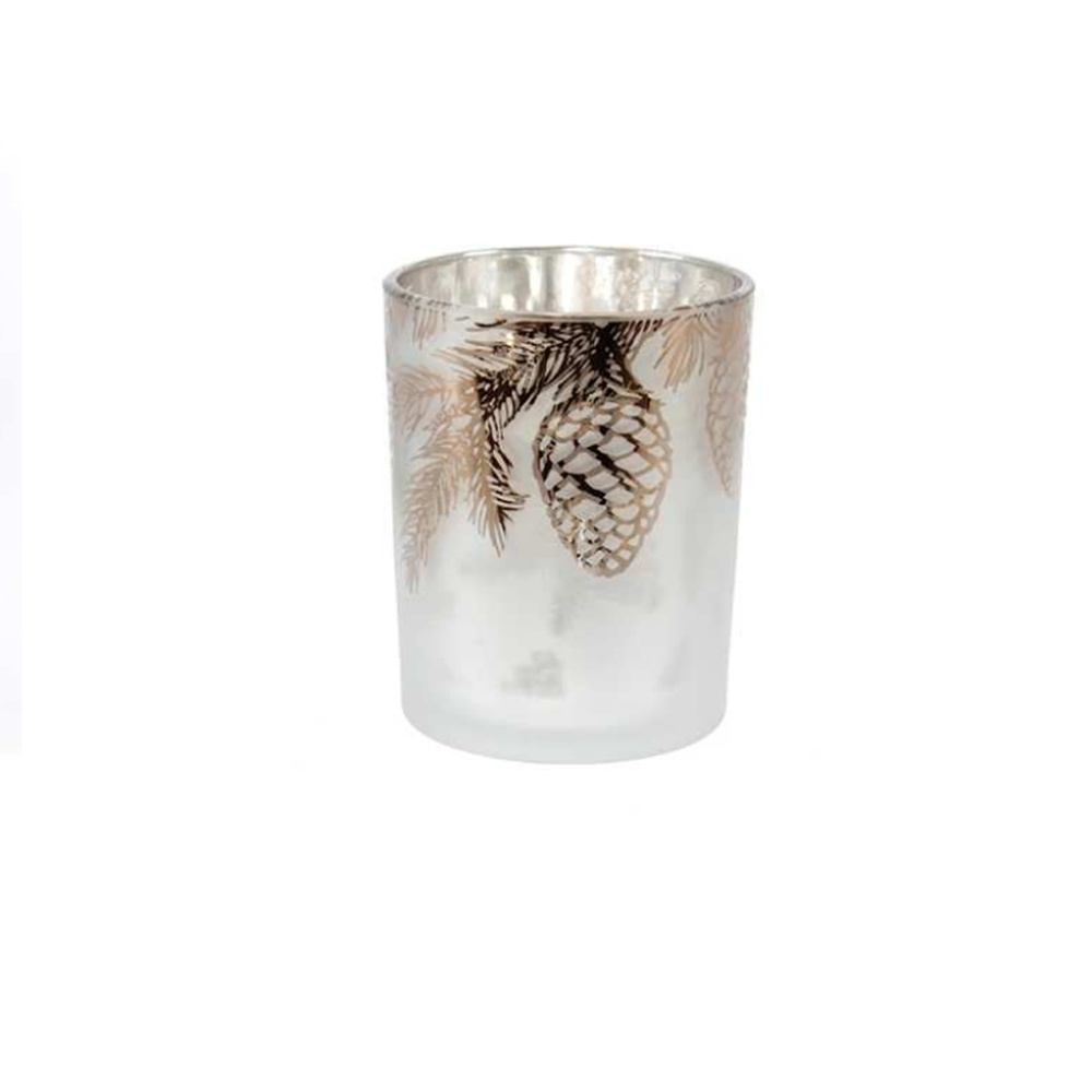 Deko Windlicht Tannenzapfen aus Glas 10 x 12,5 cm weiß/braun
