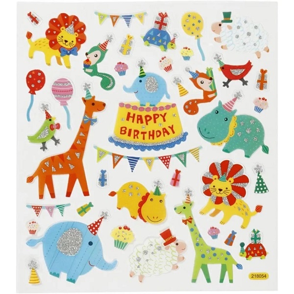 Bastelmaterial Sticker Happy Birthday mit Glitter