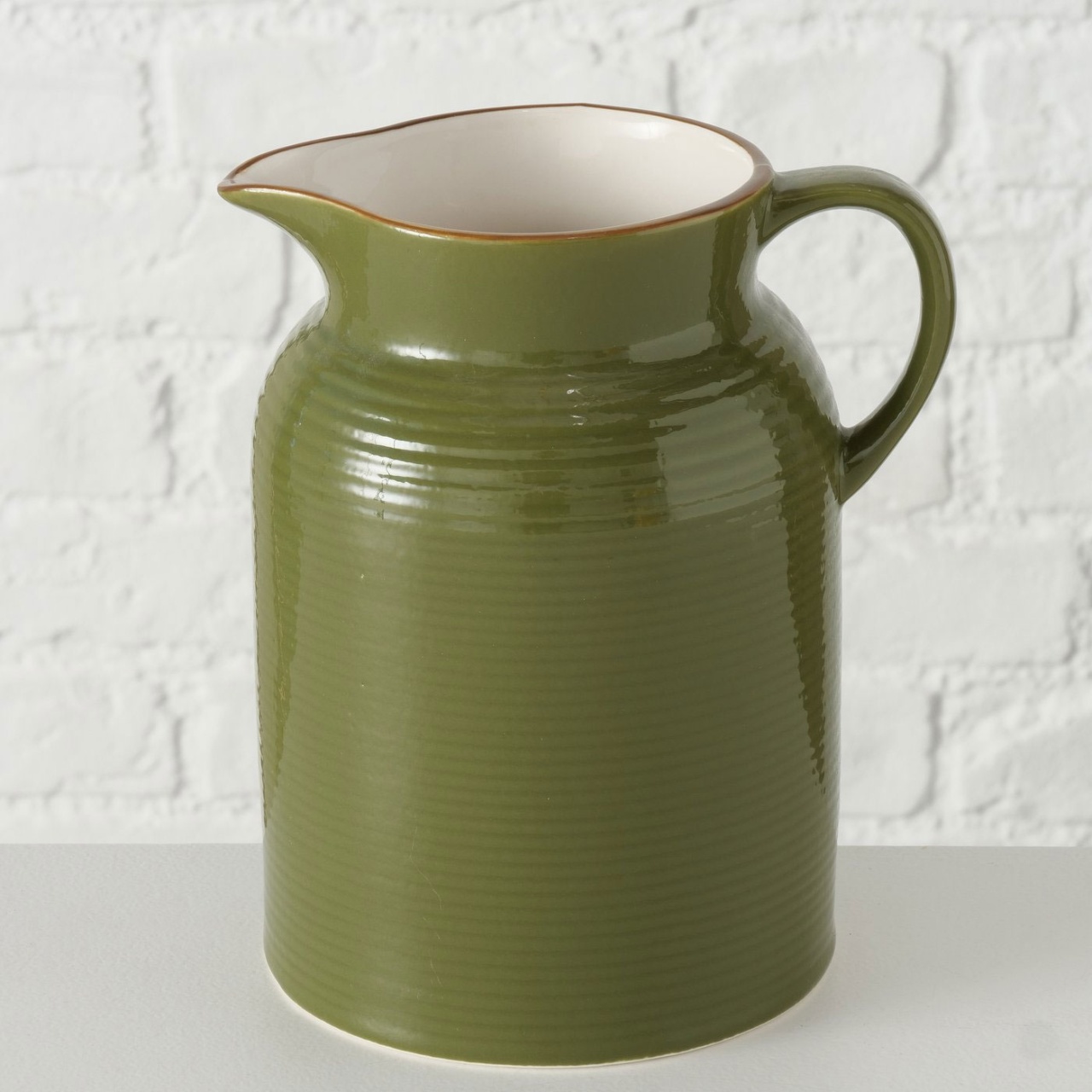 Krug Vase mediterran rustikal grün Keramik 2000 ml H 21cm