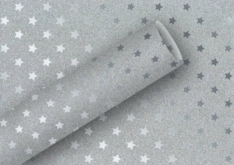 Geschenkpapier-Rolle Glamour Stars silber 200 x 150 cm