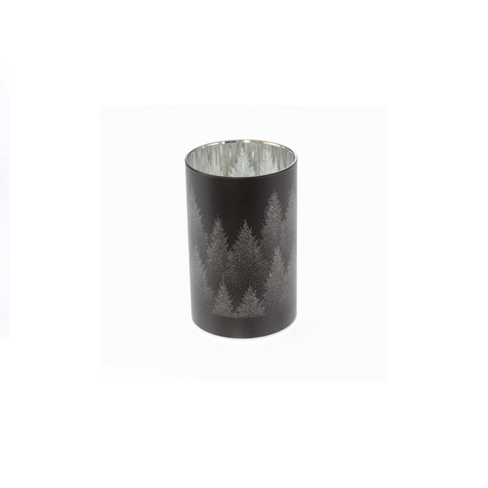 LED Deko Licht Lampe Zylinder aus Glas Wald 9x14 cm, schwarz