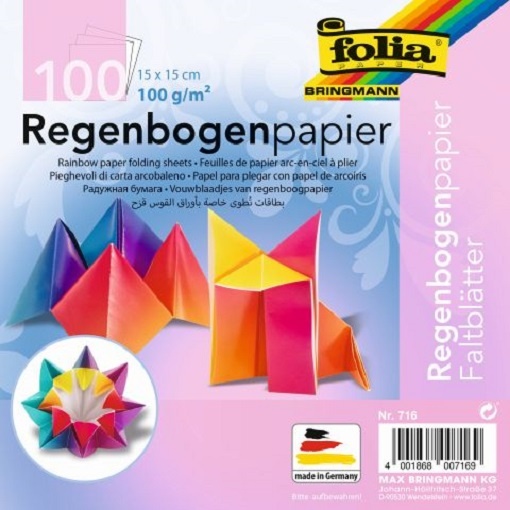 Folia Regenbogen Faltblätter 100 Blatt 15 x 15 cm