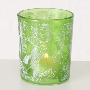 Boltze Windlicht Tropica Floral rund moosgrün H 8 cm