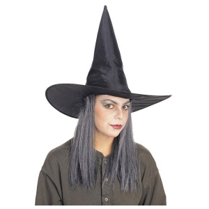 Kostüm-Zubehör Hexenhut mit grauen Haar schwarz