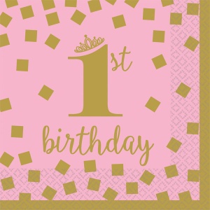 Servietten 1st Birthday pink/gold