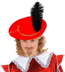 Kostüm-Zubehör Roter Musketier Hut mit Goldborte